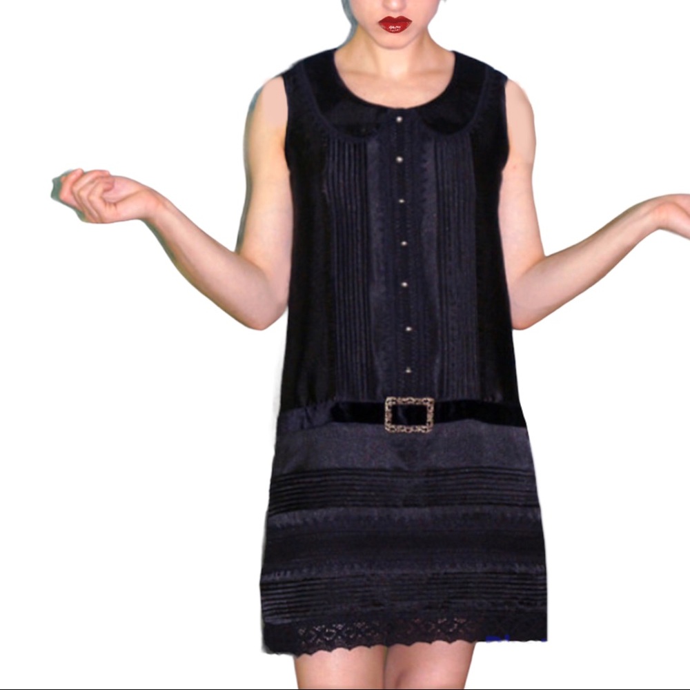 Anna Sui Shirt Dress Target Sleeveless Scoop Neck Collar Drop Waist Belted Mini